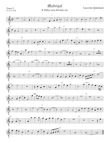 Partition ténor viole de gambe 2, octave aigu clef, madrigaux pour 5 voix par  Lucrezio Quintiani par Lucrezio Quintiani