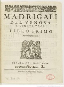Partition Complete set of parties, madrigaux, Book 1, Gesualdo, Carlo