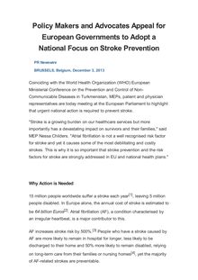 Policy Makers and Advocates Appeal for European Governments to Adopt a National Focus on Stroke Prevention