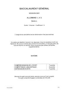 Allemand LV2 2001 Littéraire Baccalauréat général