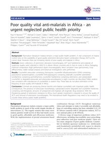 Poor quality vital anti-malarials in Africa - an urgent neglected public health priority