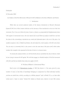 Partition Complete Paper, An Analysis of pour First mouvement of Mozart s K.465 en Relation to pour Idea of Rhetoric et Oration