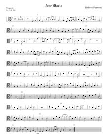 Partition ténor viole de gambe 2, alto clef, Ave Maria, Parsons, Robert
