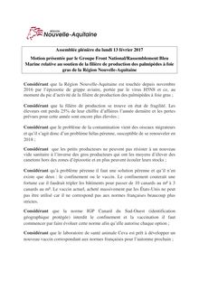 Motion présentée par le Groupe Front National/Rassemblement Bleu Marine relative au soutien de la filière de production des palmipèdes à foie gras de la Région Nouvelle-Aquitaine