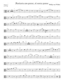 Partition ténor viole de gambe 1, alto clef, Fantasia con pause, et senza pause