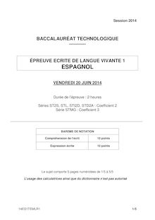 Sujet LV1 Espagnol - Séries Technologiques - Bac 2014