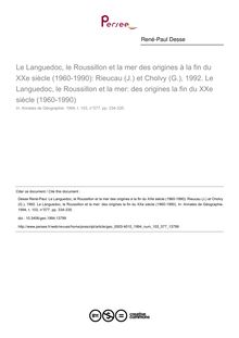 Le Languedoc, le Roussillon et la mer des origines à la fin du XXe siècle (1960-1990): Rieucau (J.) et Cholvy (G.), 1992. Le Languedoc, le Roussillon et la mer: des origines la fin du XXe siècle (1960-1990) - article ; n°577 ; vol.103, pg 334-335