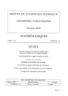 Mathématiques 2010 BTS Géomètre topographe