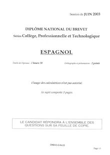 Espagnol 2003 Brevet (filière générale)