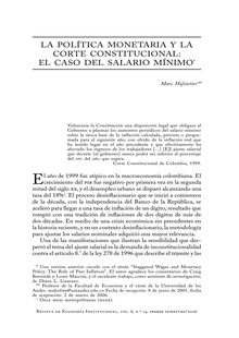 La política monetaria y la Corte Constitucional: el caso del salario mínimo (Monetary Policy and Constitutional Court: the Minimum Wage Case )