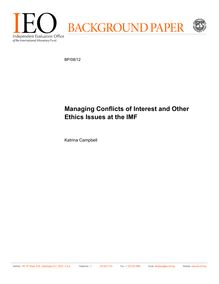 Managing Conflicts of Interest and Other Ethics Issues at the IMF