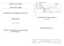 Analyse, organisation et communication technologiques 2002 CAP Agent de la Qualité de l eau