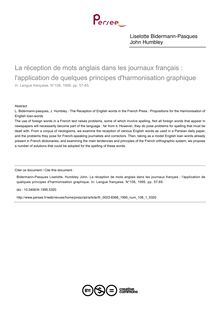 La réception de mots anglais dans les journaux français : l application de quelques principes d harmonisation graphique - article ; n°1 ; vol.108, pg 57-65