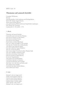 Partition Complete Text, Thomana saß annoch betrübt, Bach, Johann Sebastian