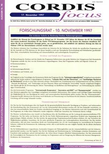 CORDIS FOCUS Nr. 98. 17. NOVEMBER 1997