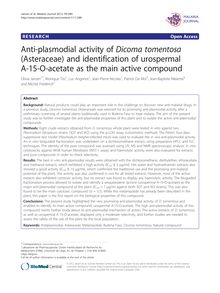 Anti-plasmodial activity of Dicoma tomentosa (Asteraceae) and identification of urospermal A-15-O-acetate as the main active compound