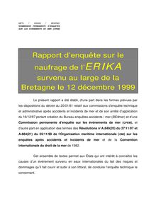 Rapport d enquête sur le naufrage de l Erika survenu au large de la Bretagne le 12 décembre 1999