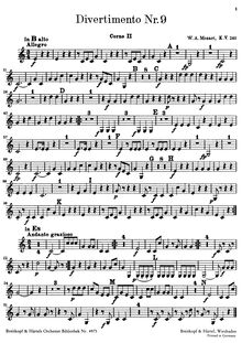 Partition cor 2 (en B♭ alto, E♭), Divertimento, Divertimento No.9