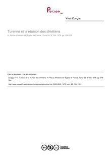 Turenne et la réunion des chrétiens - article ; n°169 ; vol.62, pg 309-328