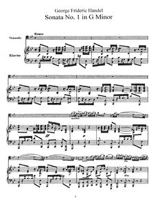 Partition de piano (alternate scan), violoncelle Sonata No.1 en G minor