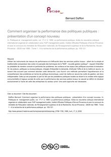 Comment organiser la performance des politiques publiques : présentation d un concept nouveau - article ; n°2 ; vol.17, pg 105-121
