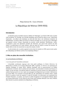 Prépa Sciences Po – Histoire – Cours – La République de Weimar (1919-1933)