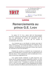 Remerciements au prince G.E. Lvov