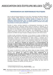 Mémorandum des éditeurs de langue française de Belgique - ADEB