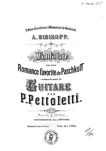 Partition complète, Fantaisie sur une Romance favorite de Paschkoff, Op.31