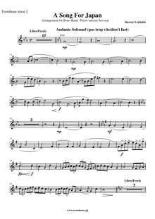Partition ténor Trombone 2 (B♭), A Song pour Japan, Verhelst, Steven