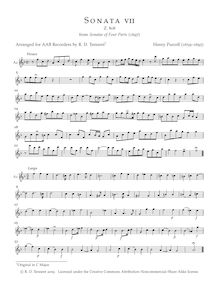 Partition Alto II enregistrement , 10 sonates en Four parties, Purcell, Henry