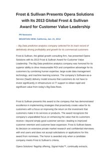 Frost & Sullivan Presents Opera Solutions with Its 2013 Global Frost & Sullivan Award for Customer Value Leadership