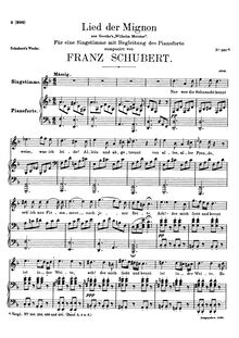 Partition voix + partition de piano, Lied der Mignon ( Sehnsucht , 2nd setting), D.359