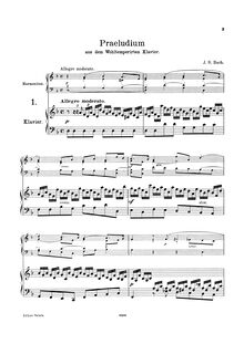Partition complète et Piano , partie, Das wohltemperierte Klavier I