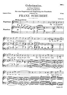 Partition voix + partition de piano, Geheimnis (An Franz Schubert), D.491