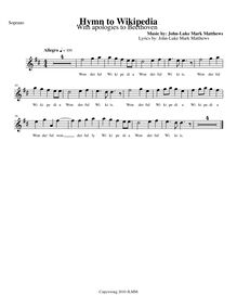 Partition chœur: sopranos, Hymn to Wikipedia, D major, Matthews, John-Luke Mark