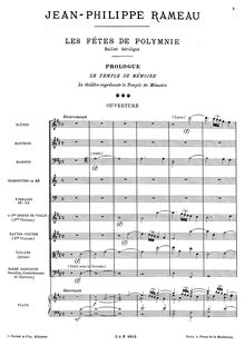 Partition Prologue - Overture, Les Fêtes de Polymnie, Rameau, Jean-Philippe