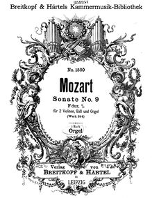 Partition orgue, église Sonata, F major, Mozart, Wolfgang Amadeus