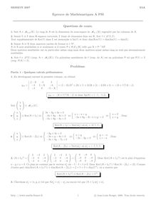 Corrigé - Epreuve de Mathématiques A PSI Questions de cours. Problème.