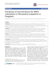 Prevalence of and risk factors for MRSA colonization in HIV-positive outpatients in Singapore