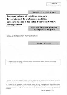 Traduction 2007 CAPES de langues vivantes (Anglais) CAPES (Externe)