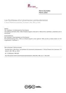 Les Synthèses d un pharmacien pontaudemérien - article ; n°280 ; vol.77, pg 56-58
