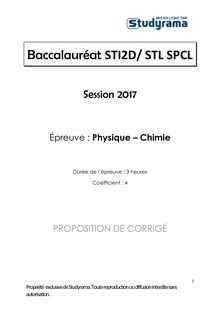 Corrigé Bac STI2D/STL SPCL 2017 - Physique-chimie 