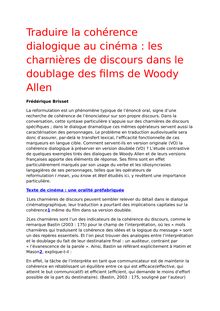 Woody Allen et la psychanalyse & les charnières de discours dans le doublage des films de Woody Allen