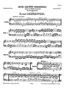 Partition complète, Six variations pour piano ou harpe on a Swiss song, WoO 64 par Ludwig van Beethoven