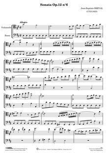 Partition Sonata No.6, 6 sonates pour violoncelle, Op.12, Sonates a Violoncel a Basse