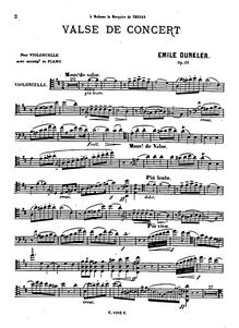 Partition violoncelle, Valse de Concert, Op.23, D Major, Dunkler, Emile