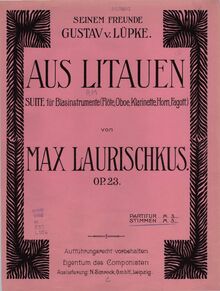 Partition couverture couleur, Aus Litauen, Op.23, Suite für Blasinstrumente