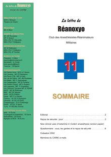 Réanoxyo SOMMAIRE SOMMAIRE