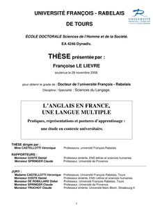 L Anglais en France, une langue multiple : pratiques, représentations et postures d apprentissage : une étude en contexte universitaire